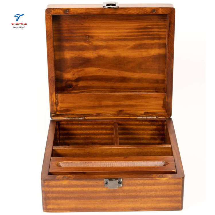 Custom Large Acacia Wood Storage Smell Proof Container Stash Box with Rolling Tray with Lid