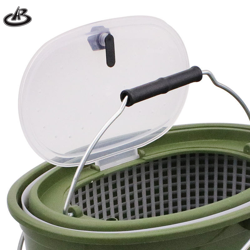 Wholesale fishing accessories plastic fish basket double deck portable fishing bucket