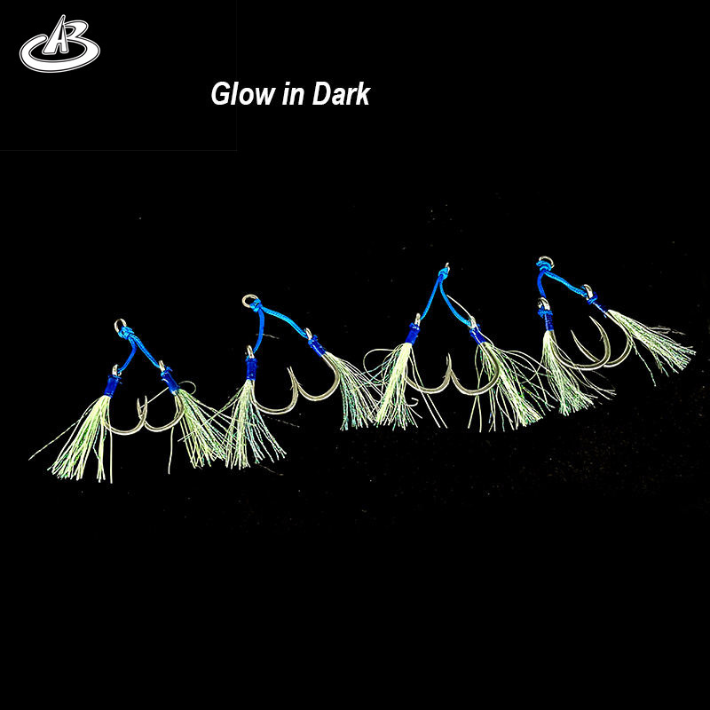 In Stock BKK  Heavy Jigging Hooks Glow Assist Hooks Luminous Double Jig FIshing Slow Lure Jig Hooks