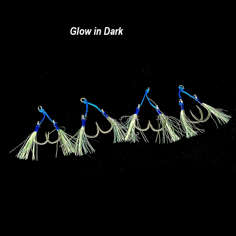 In Stock BKK  Heavy Jigging Hooks Glow Assist Hooks Luminous Double Jig FIshing Slow Lure Jig Hooks