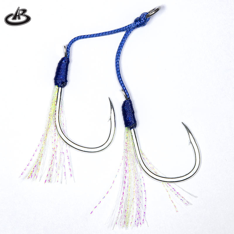 In Stock BKK  Heavy Jigging Hooks Glow Assist Hooks Luminous Double Jig FIshing Slow Lure Jig Hooks