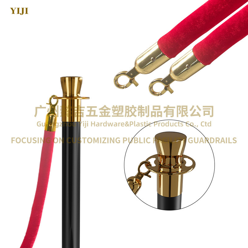 Black gold color crowd control barrier structural steel stanchions red rope barrier queue line stand