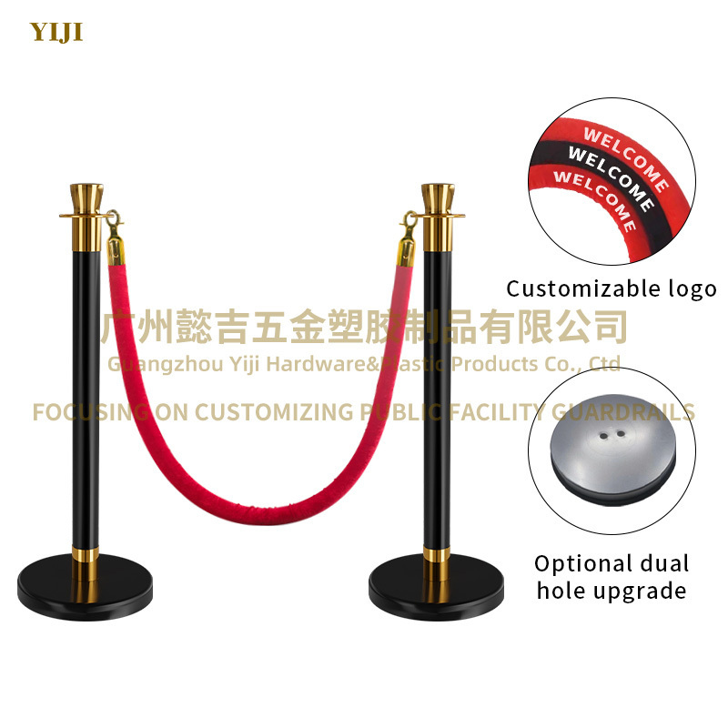 Black gold color crowd control barrier structural steel stanchions red rope barrier queue line stand