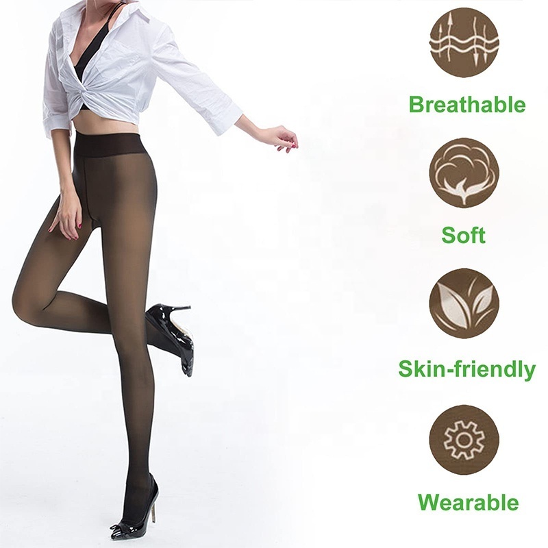 Fake Translucent Pantyhose Women Winter Tights Thermal Sock Pants Warm Fleece Tights Fake Stockings Leggings Transparent Knitted