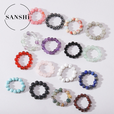 2022 Hot Sell Natural Cheap Stone Bead O Rings Woman Jewelry Hand Made Adjustable Ring Natural Healing Crystal Stone Rings