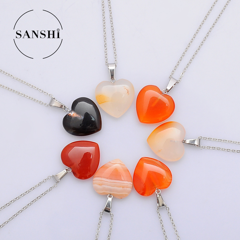 Multi Color 20mm Heart Quartz Pendant Charm Pendants Natural Heart Shape Stone Rose Quartz Amethyst Pendant