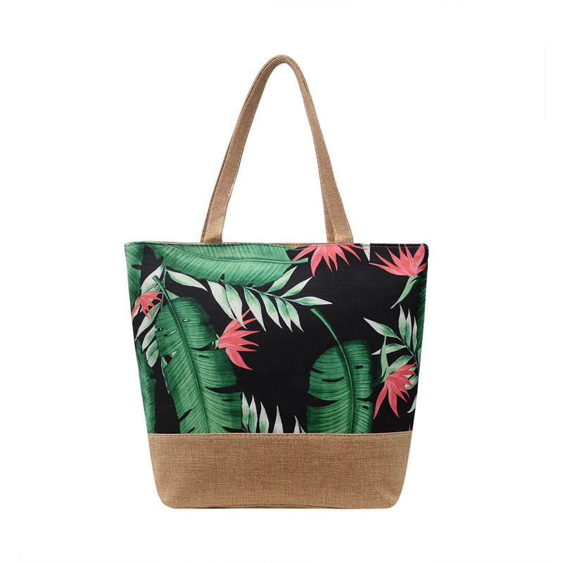 2024 Summer Tropical Floral Printed Beach Bags Ladies Big Shoulder Tote Bag Casual Women's Canvas Handbags For Shopping