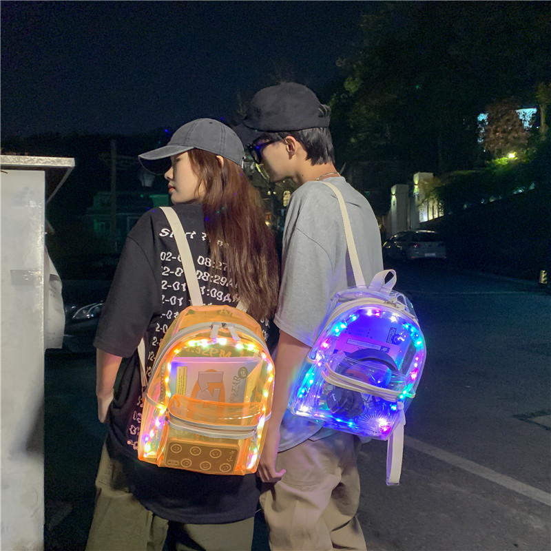 Factory Wholesale Waterproof Jelly School Bag Girls Boys Backpack LED Neon Light Luminous Clear PVC Backpacks