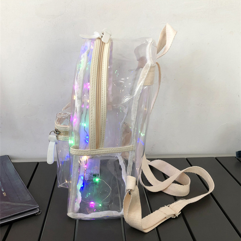 Factory Wholesale Waterproof Jelly School Bag Girls Boys Backpack LED Neon Light Luminous Clear PVC Backpacks