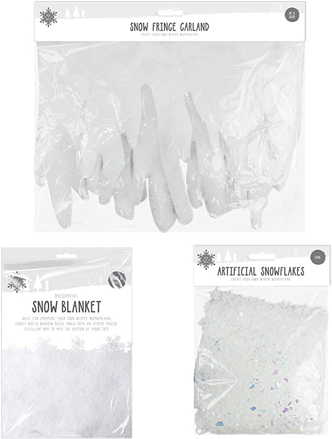 Christmas Snow Bundle - Snow Blanket, Artificial Snowflake and Snow Fringe Garland