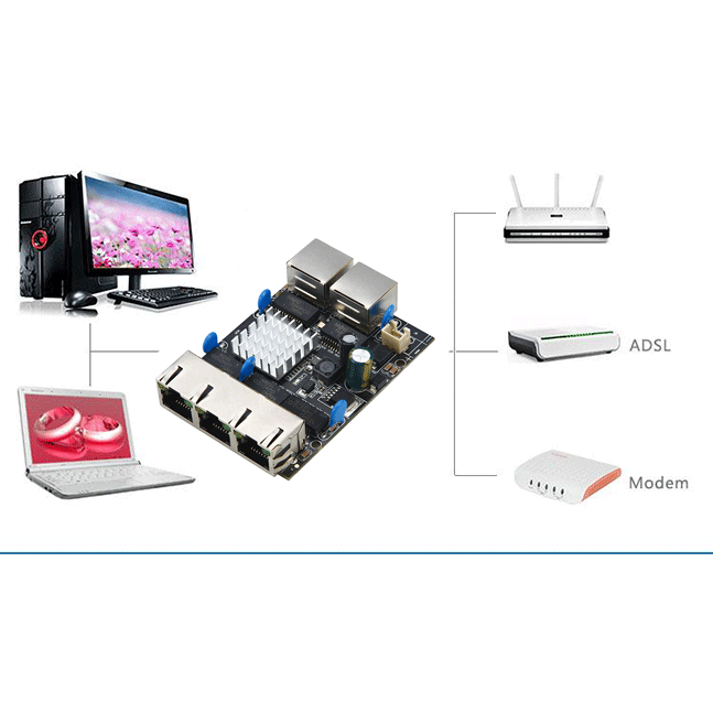 5 Port Gigabit POE Switch Module industrial passive POE switch POE reverse switch  board PCBA