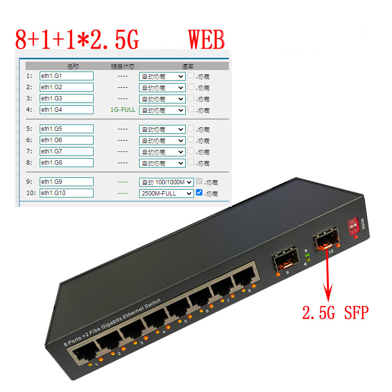 POE Switch 8 Port +2SFP 2500Mbps LACP switch gigabit industrial industrial poe switch