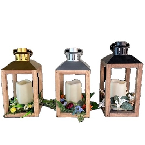 Home decor luxury 3d real flame lanterns wedding LED Eco-friendly home accessories wooden lantern