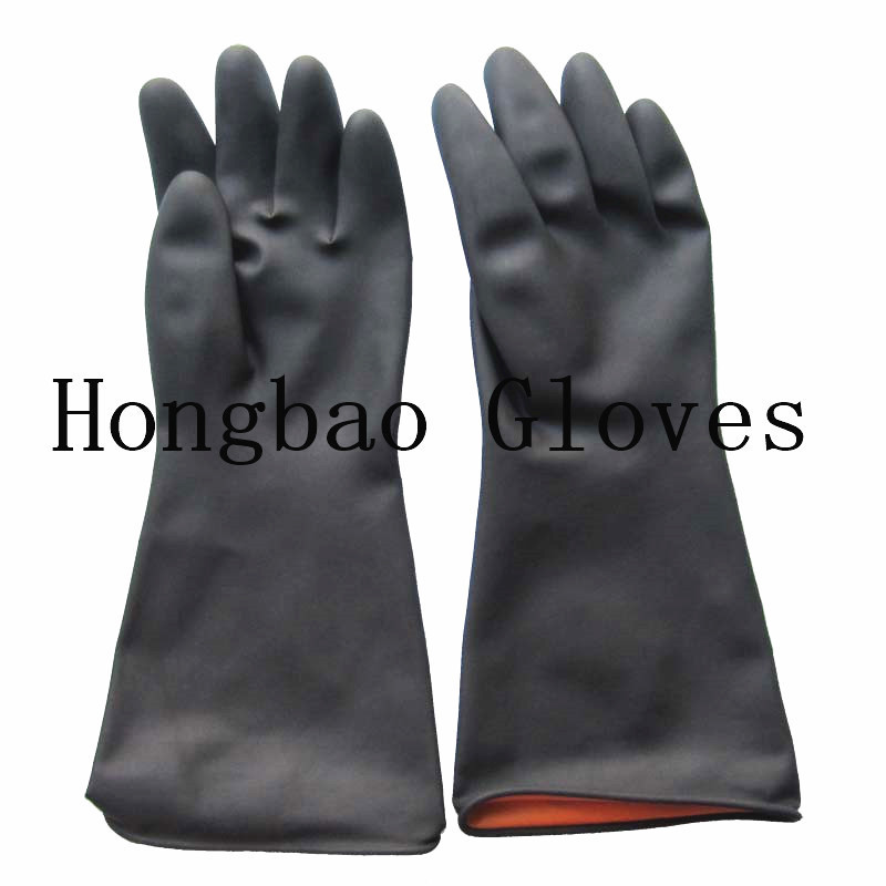 150g 35cm big industrial Heavy Duty working hand long Acid Alkali and Oil chemical resistant 14inch black rubber latex glove