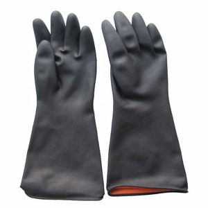 150g 35cm big industrial Heavy Duty working hand long Acid Alkali and Oil chemical resistant 14inch black rubber latex glove