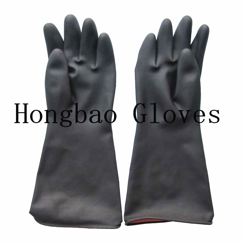 150g 35cm big industrial Heavy Duty working hand long Acid Alkali and Oil chemical resistant 14inch black rubber latex glove