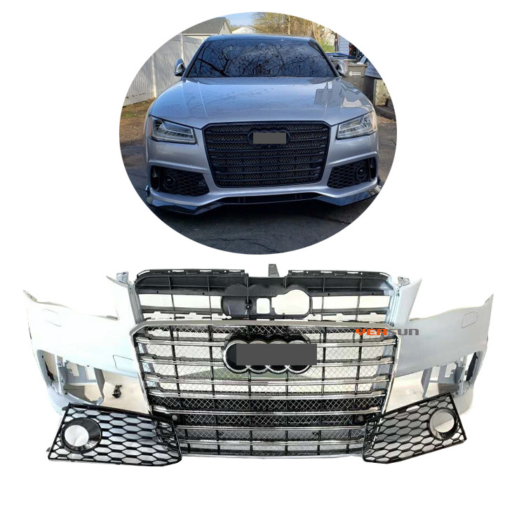 For Audi A8 W12 front bumper body kit with grille chrome and glossy black 2015 2016 2018