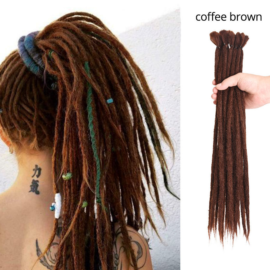 Handmade Dreadlocks Hair Extensions Crochet Hair Black Brown Synthetic Hair 1 Strands Dreadlock For Women And Men 20 Inch