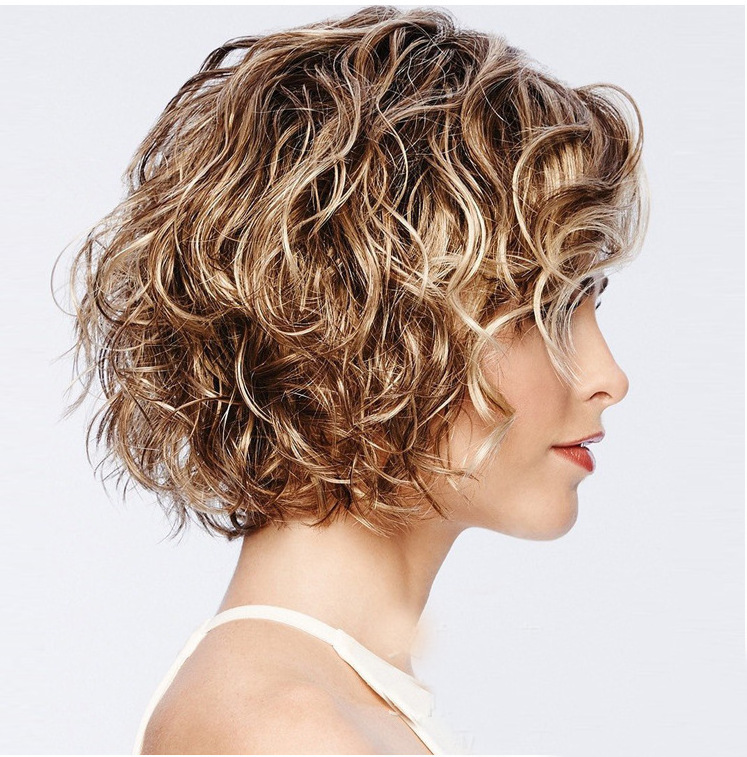 wholesale synthetic wig short wig Ombre Brown to blonde curly afro wavy curly wig