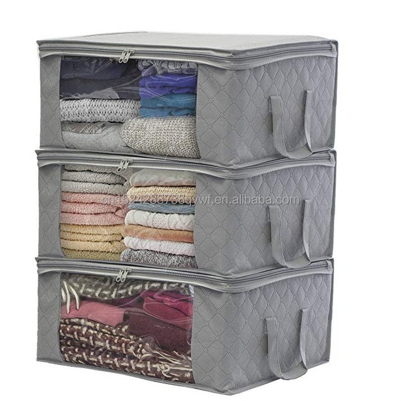 Clothes Storage Bins Box Linen Fabric Foldable Stackable Container Organizer with Clear Window Large Capacity