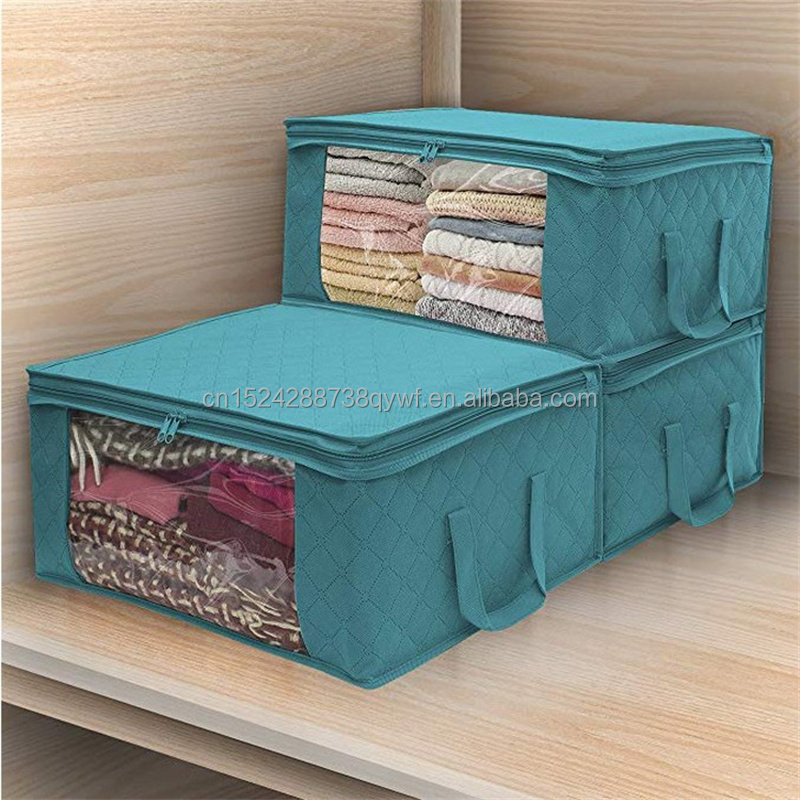 Clothes Storage Bins Box Linen Fabric Foldable Stackable Container Organizer with Clear Window Large Capacity