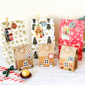 24Sets Christmas House Gift Box Kraft Paper Cookies Candy Bag Snowflake Tags Advent Calendar Bags Party Supplies