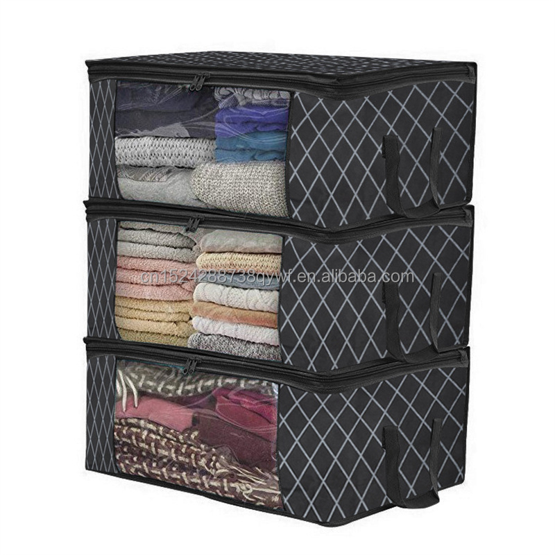 Clothes Storage Bins Box Linen Fabric Foldable Stackable Container Organizer with Clear Window Large Capacity