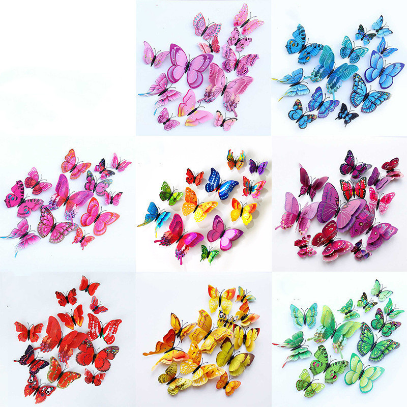 12pcs 3D Pink Butterfly Wall Stickers Wall Decals Decor Art Decorations