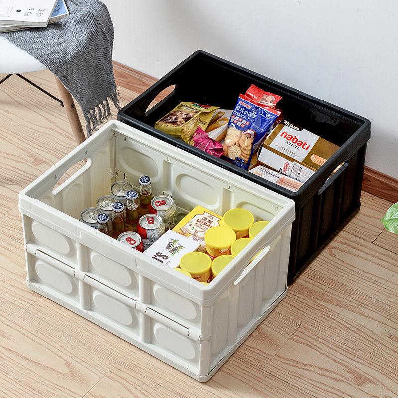 Plastic Folding Multi-function Outdoor Camping Storage Box with Wood Lid Foldable Collapsible Clothes Container Car Organizer