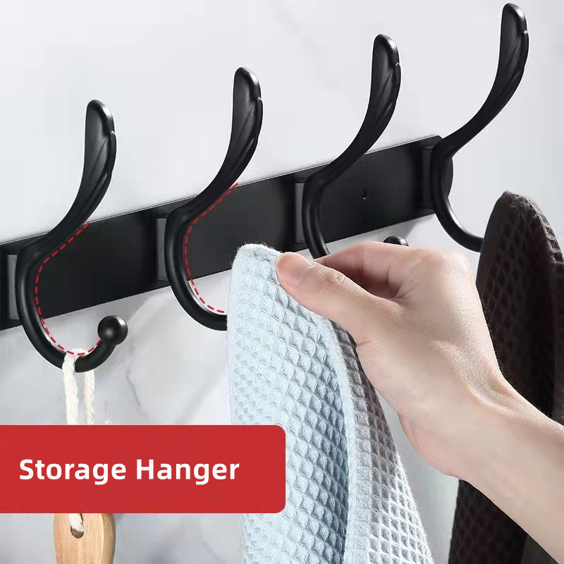 Coat Rack Wall Mount Adhesive Wall Hooks Rail Heavy Duty Wall Rack with 5 Tri Hooks for Bathroom Bedroom