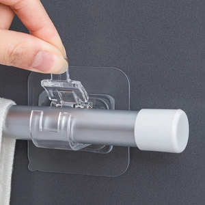 Nail-Free Adjustable PVC Plastic Square Clip-On Curtain Rod Holder Bathroom Storage Bracket Adhesive Wall Fixed Clip Clamp Hooks