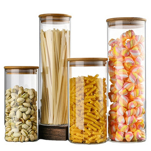 3pcs/set Kitchen Gadgets Candy Cookie Jar Food Dispensers Glass Food Jar With Bamboo Sealed Lid For Restaurant