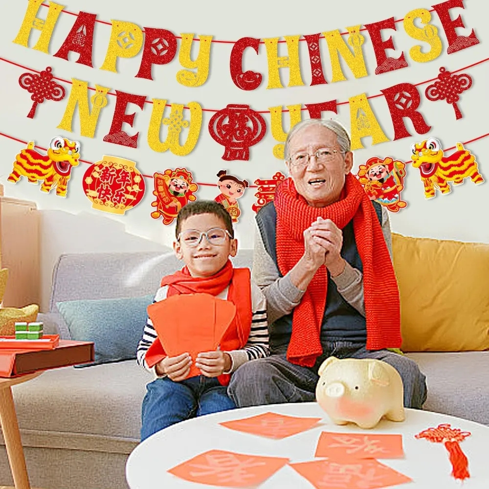 2024 Chinese New Year Personalized Paper Banner Dragon Decorations for Lunar Year Spring Festival Party Packaged in Bag