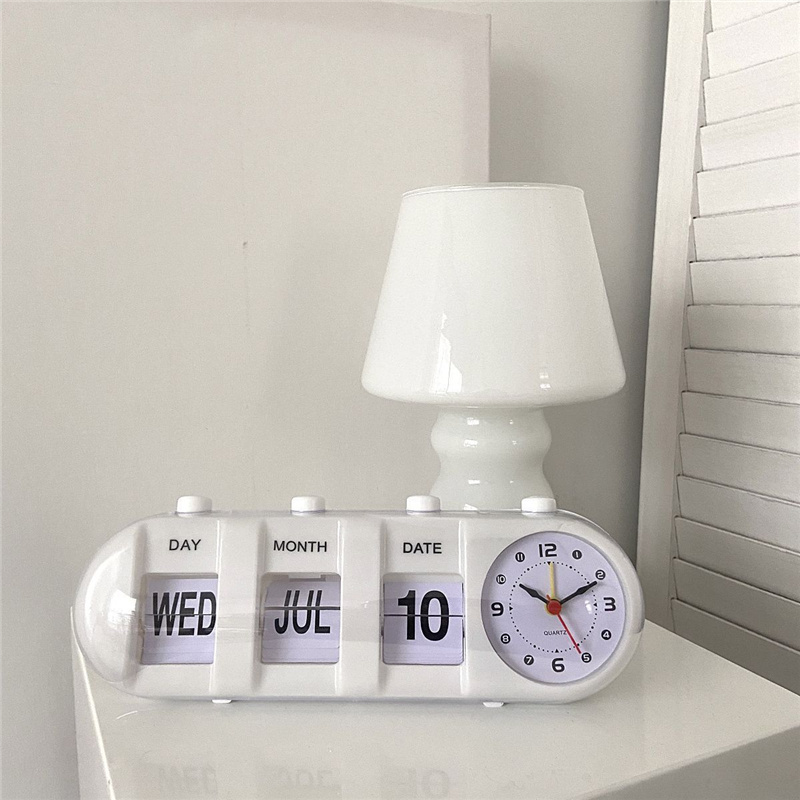 Creative Modern Digital Display Battery Powered desk table retro flip clock alarm Quartz Mood Design Showing Date Day Month