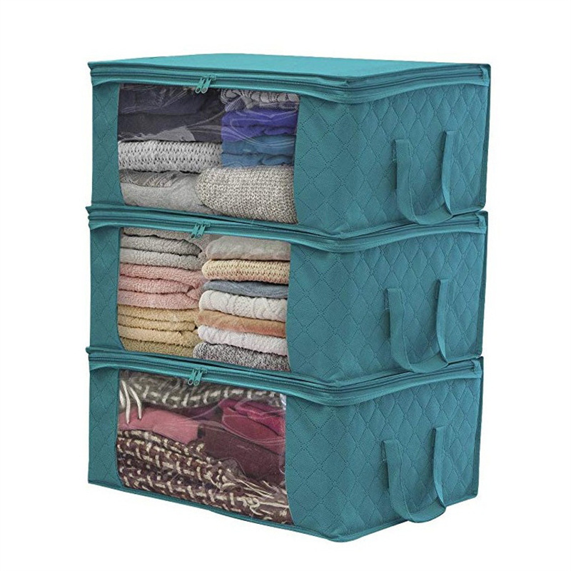 Clothes Storage Bins Box Linen Fabric Foldable Stackable Container Organizer with Clear Window Large Capacity