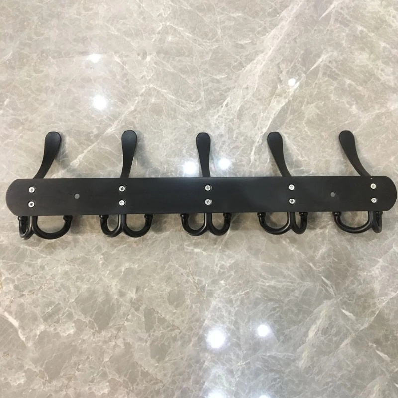 Stainless Steel Heavy Duty Coat Rail With 5 Tri Hooks Wall Mounted Black silvery Wall Hanger Clothes Hooks Coat Rack