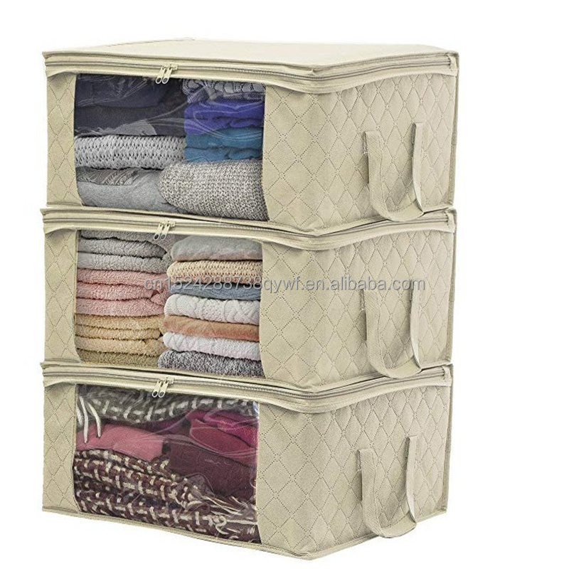 Clothes Storage Bins Box Linen Fabric Foldable Stackable Container Organizer with Clear Window Large Capacity