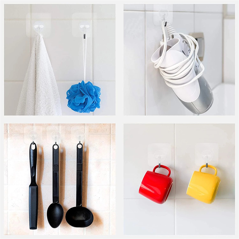 Waterproof Reusable Heavy Duty Adhesive Wall Hooks Transparent Seamless Hooks for Kitchen Bathroom Ceiling