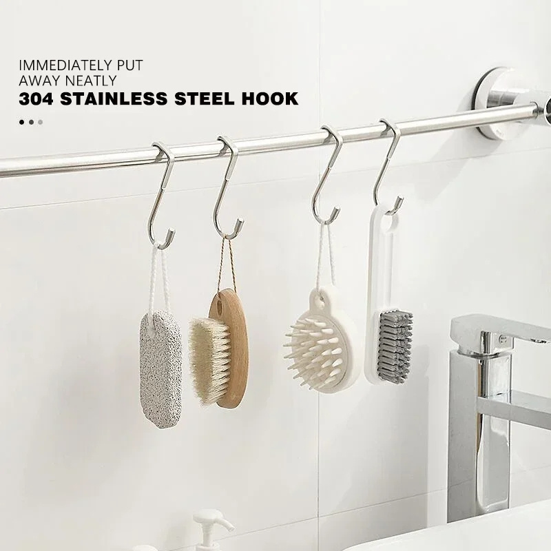 Wholesale Door Hook S-shaped Towel Hook Stainless Steel Cabinet Hooks Kitchen Bathroom Cabinets Home Storage Organization