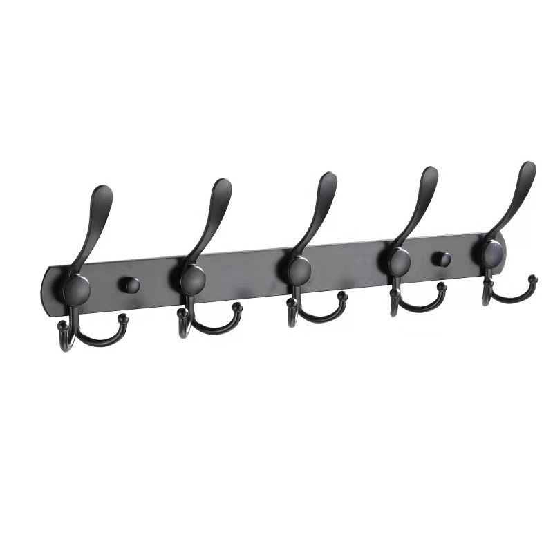 Coat Rack Wall Mount Adhesive Wall Hooks Rail Heavy Duty Wall Rack with 5 Tri Hooks for Bathroom Bedroom