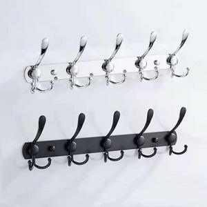 Coat Rack Wall Mount Adhesive Wall Hooks Rail Heavy Duty Wall Rack with 5 Tri Hooks for Bathroom Bedroom