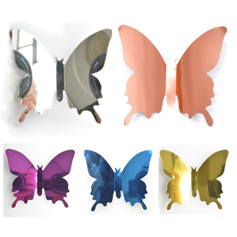 12Pcs/set Butterflies Reflective PET Wall Mirror Decal Wall Art Decor Self-adhesive 3D Butterfly Mirror Wall Stickers