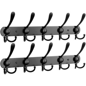 Stainless Steel Heavy Duty Coat Rail With 5 Tri Hooks Wall Mounted Black silvery Wall Hanger Clothes Hooks Coat Rack