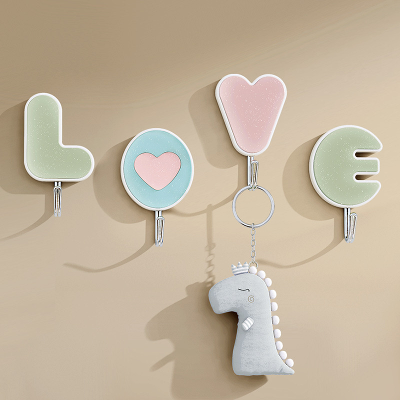 Hot Sale Acrylic Creative Hook Bedroom Kitchen Wall Punch-free Clothes Hook LOVE Combination Strong Sticky Hook