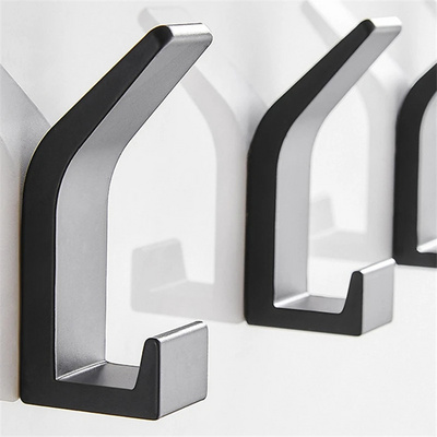 Aluminum Alloy Black Robe Hook Wall Towel Hook Self Adhesive Rustproof Hook Hanger for Bathroom Kitchen Hardware