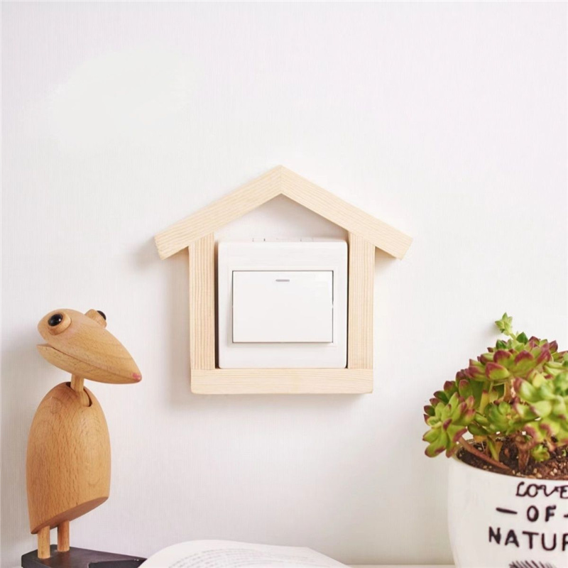 Creative House Shape Wall Decoration Solid Wood Switch Decoration Household Socket Panel Shielding Cover Decorative Frame