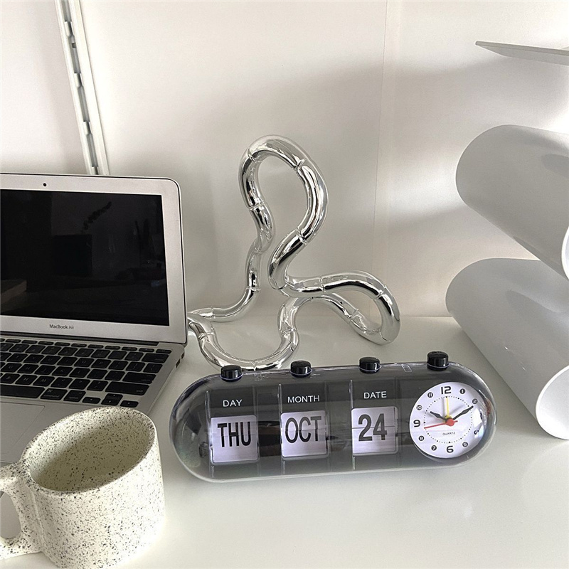 Creative Modern Digital Display Battery Powered desk table retro flip clock alarm Quartz Mood Design Showing Date Day Month