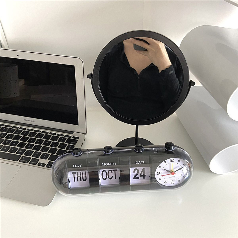 Creative Modern Digital Display Battery Powered desk table retro flip clock alarm Quartz Mood Design Showing Date Day Month