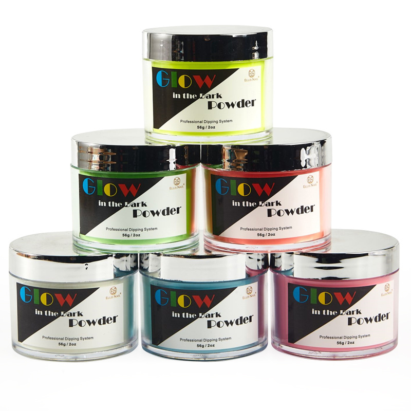 Wholesale Private Label Dipping Powder System Manicure Arts Bulk Jar Neon Colors Glow in the dark Nail Acrylic Powder