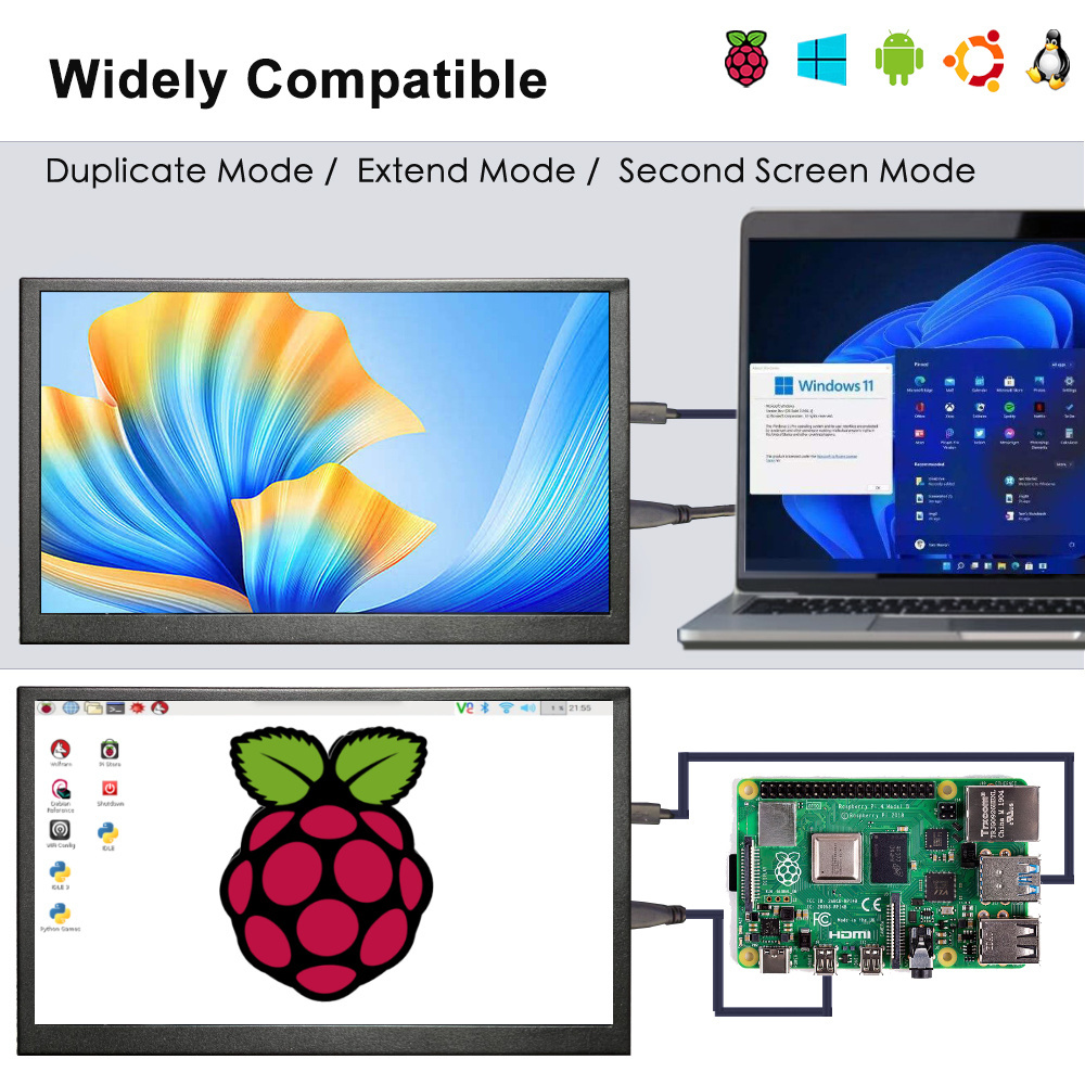 Laptop Small IPS HD 1024x600 Speaker Sub Screen LCD Thin 5 Points Touchscreen Portable HD-MI 10 inch Monitor for Raspberry Pi